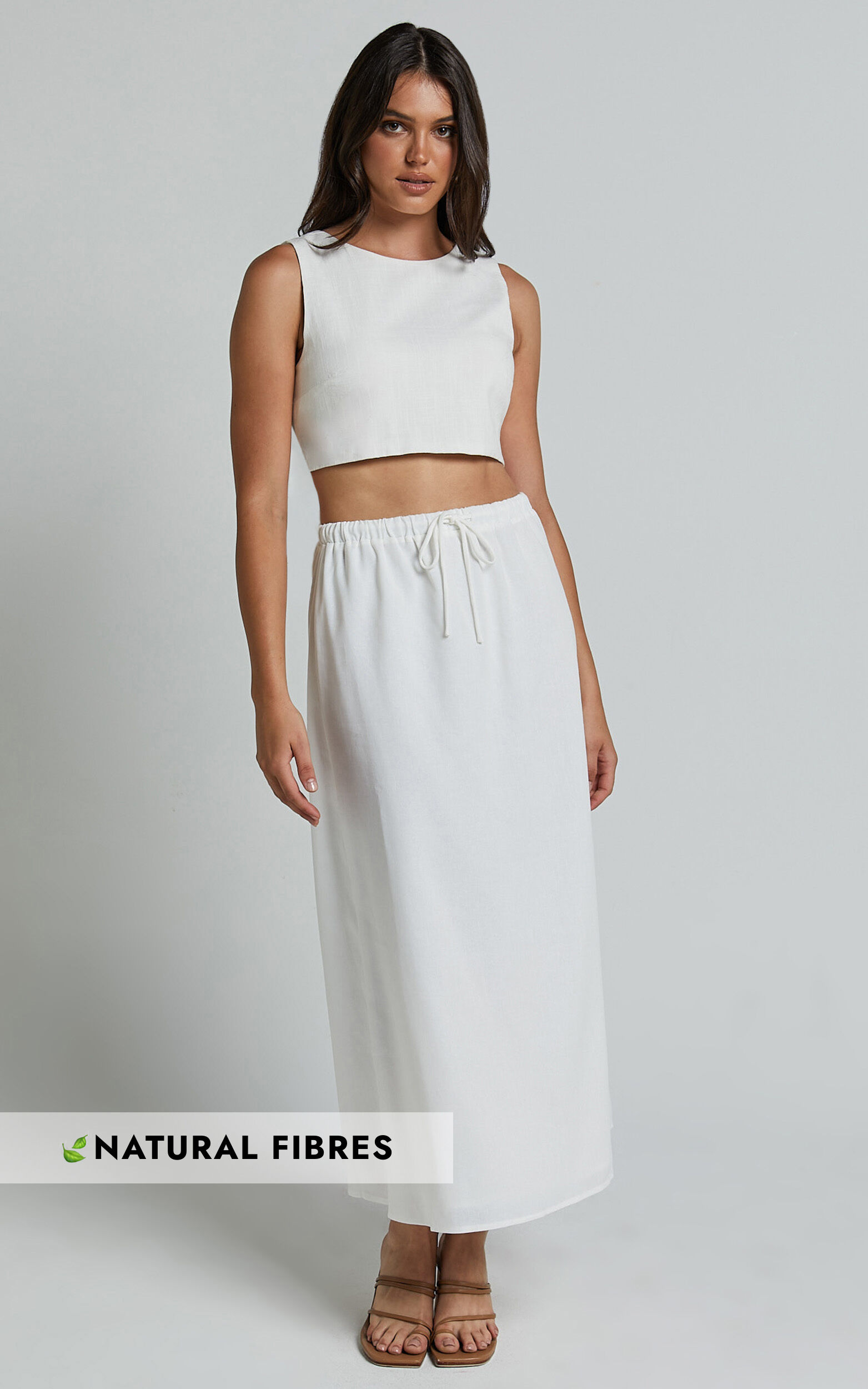 Bree Midi Skirt Tie Waist Linen Look A Line Skirt in White
