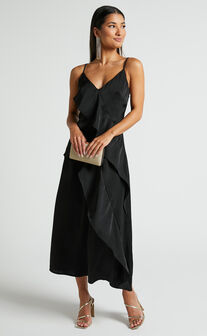 V-NECK MIDI SLIP DRESS - BLACK - COS