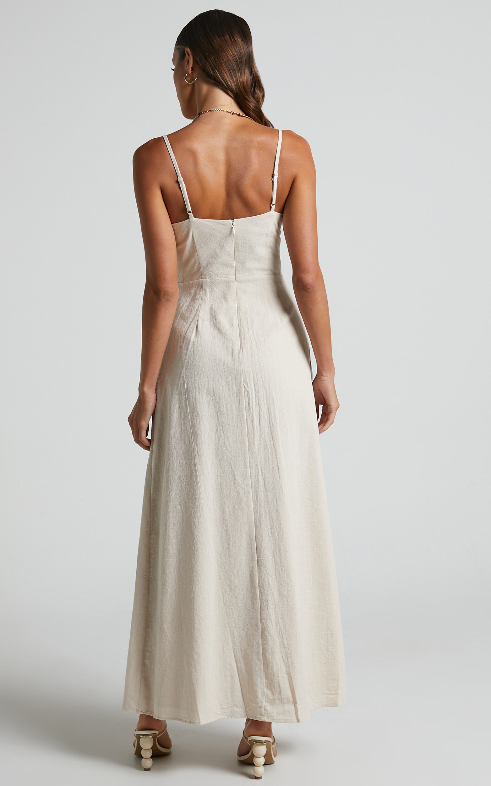 Marsha Midi Dress - High Split Slip Dress in Neutral | Showpo USA
