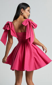 Girley Mini Dress - Bow Strap Dress in Pink