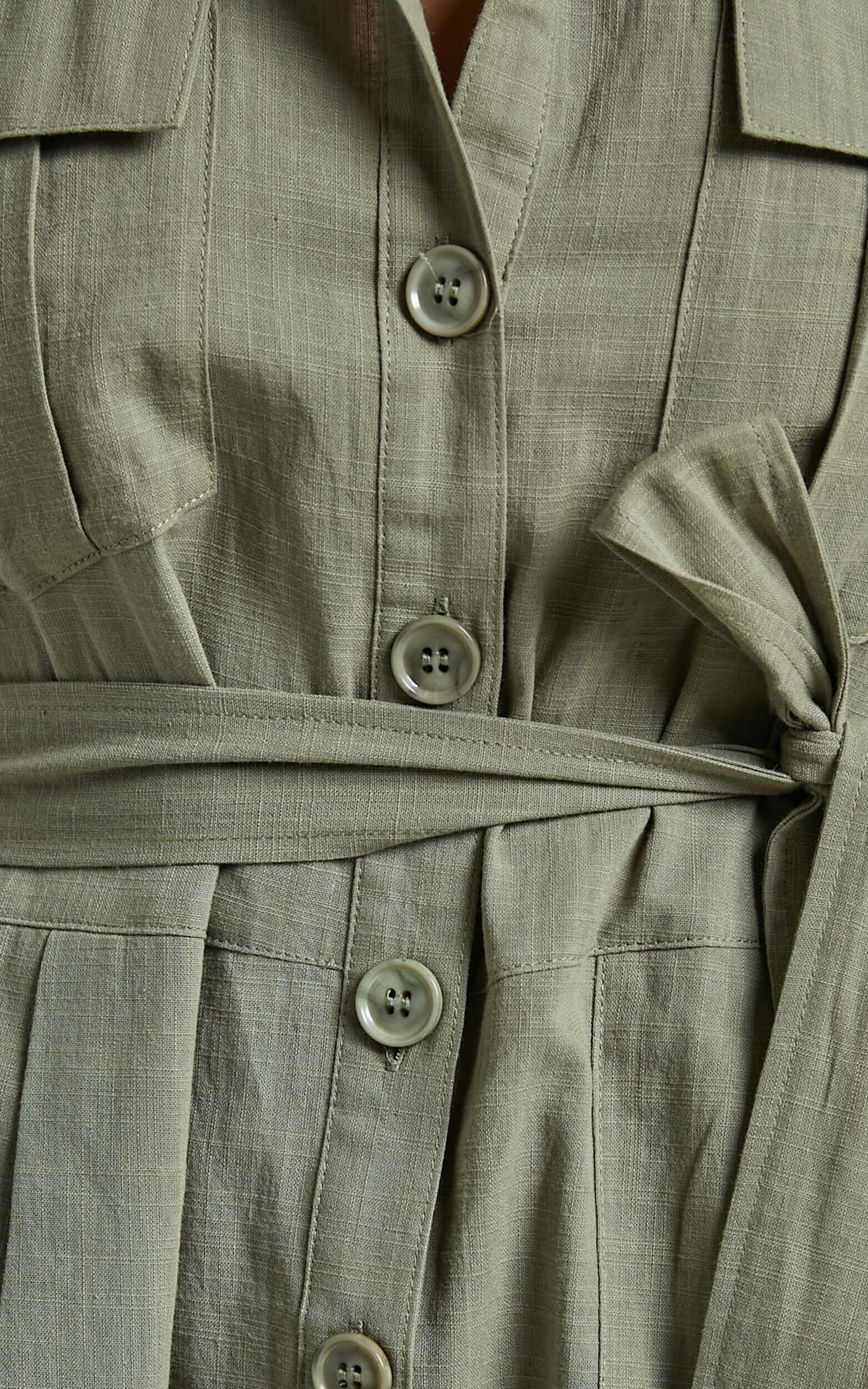Tristan Utility Linen Blend Jumpsuit in Khaki | Showpo EU