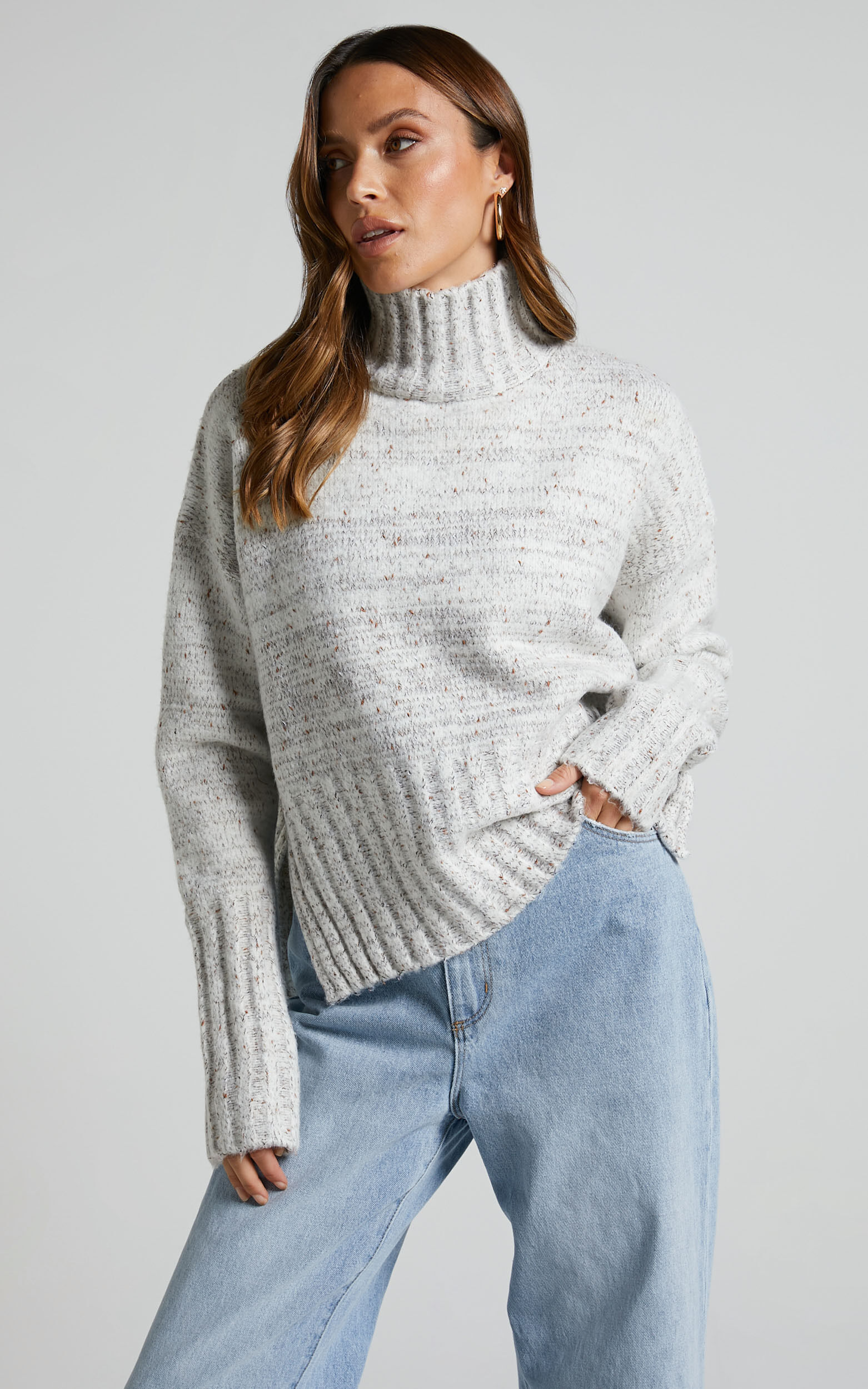 Grey oversized roll neck jumper sales