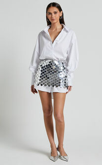Cece Mini Skirt - Circle Sequin Bodycon Skirt in Silver