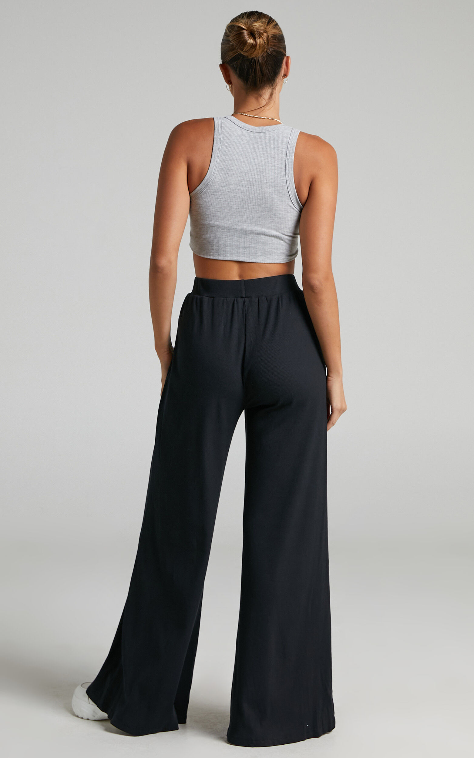 Flared Leg Jersey Pants With Fold-Over Waistband