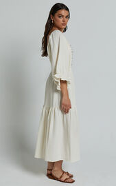 Bellenie Midi Dress - 3/4 Puff Sleeve Square Neck Smock Bodice Tiered ...