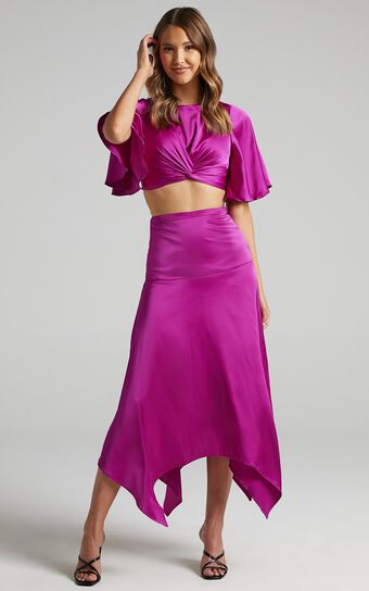 Chione Two Piece Set in Mulberry Satin