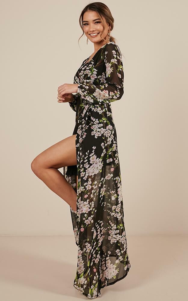 Autumn Falls Maxi Dress In Black Floral