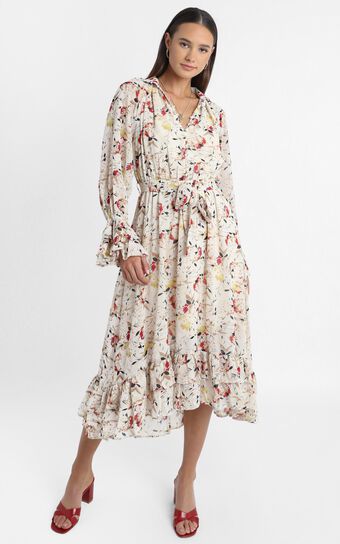 Leticia Dress in Beige Floral