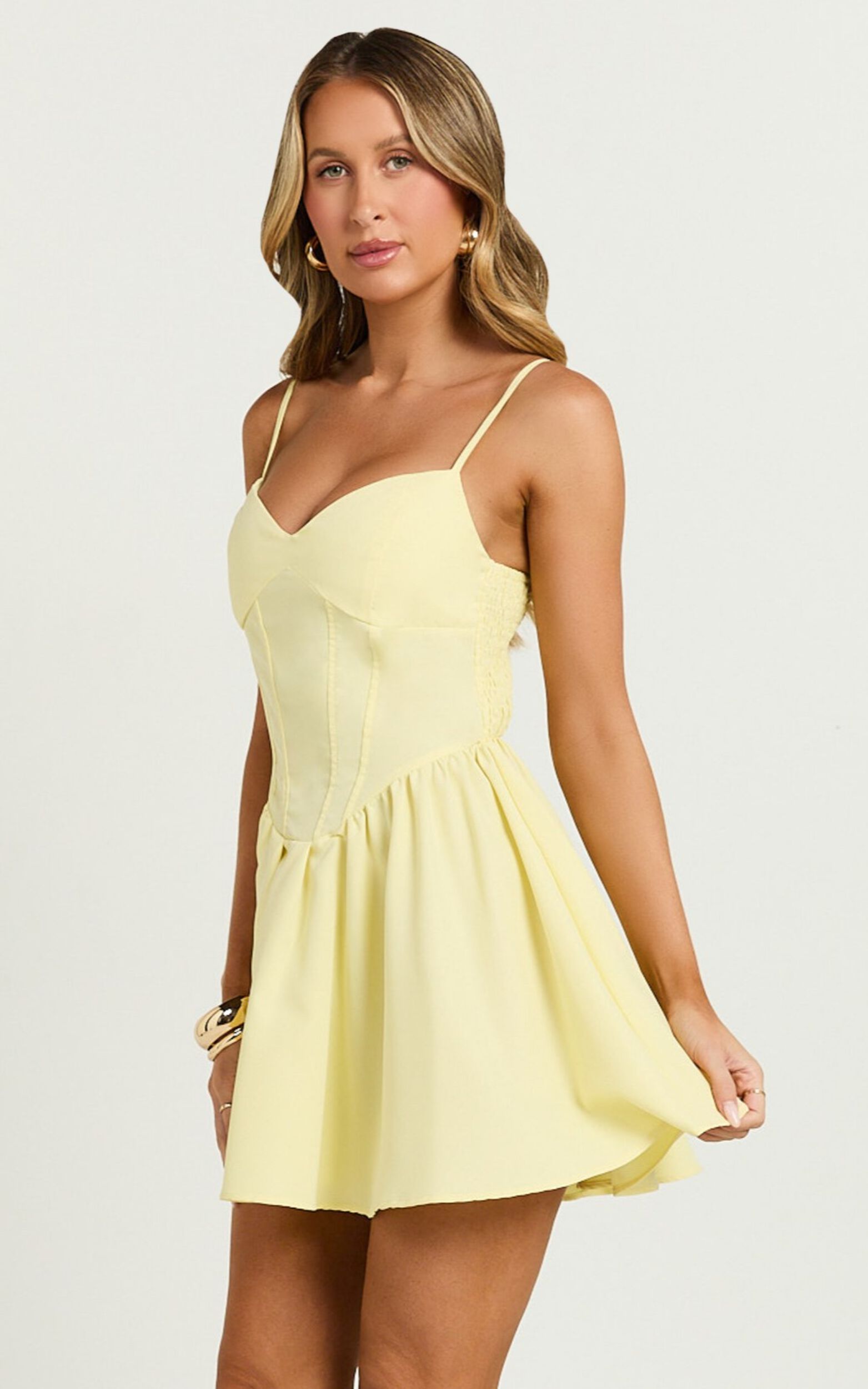 Delaila Mini Dress - Strappy Sweetheart Fit and Flare Dress in Lemon ...