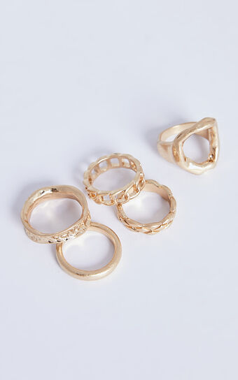 Dylan 5 Ring Pack - Irregular Shape Detail 5x Ring Pack in Gold