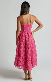 Rheiva Midi Dress - Strapless 3D Embroidery Midi Dress in Pink | Showpo EU