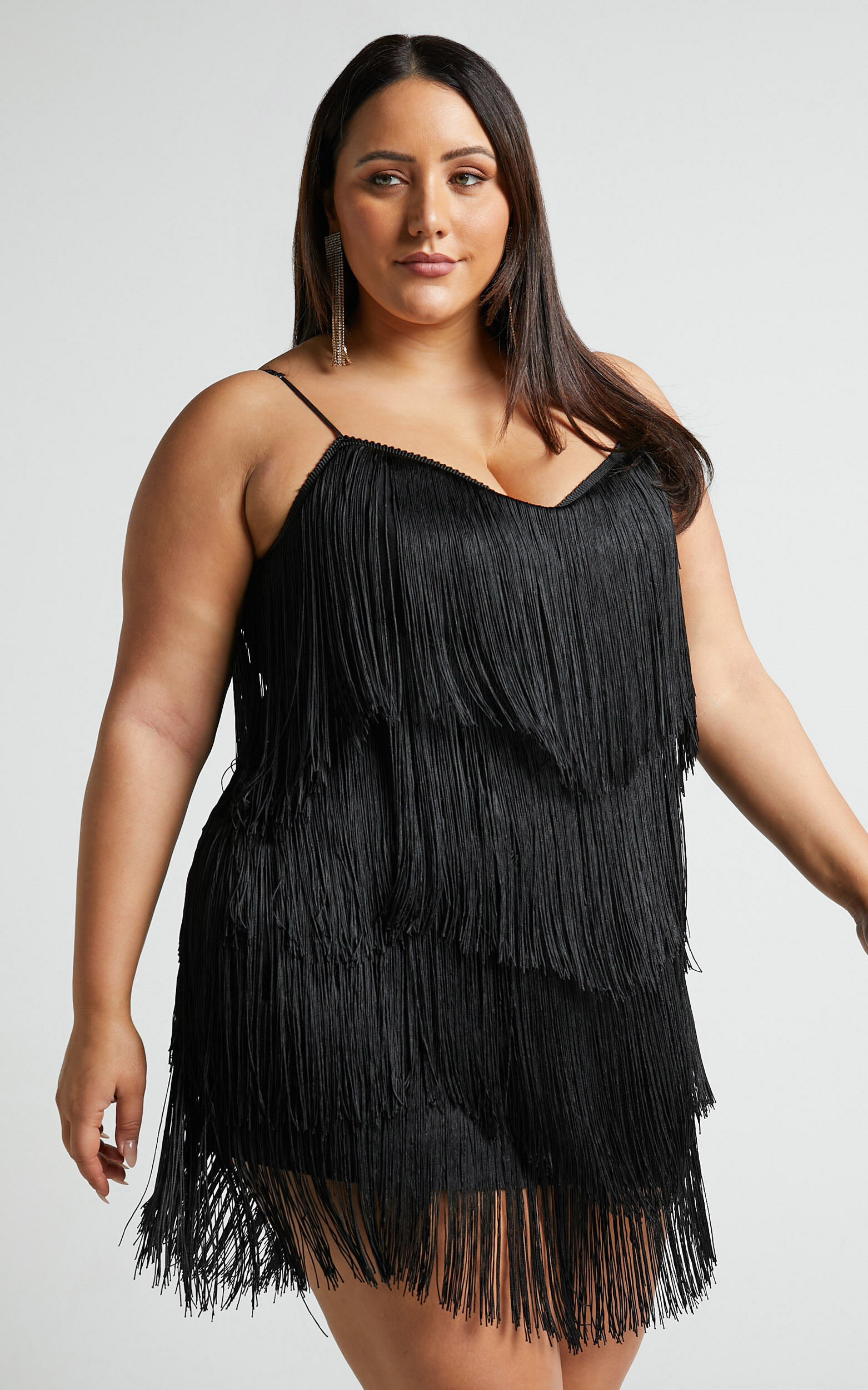 Siofra Mini Dress Zig Zag Fringe Dress in Black Showpo