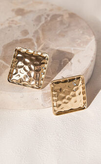 Dakota Earrings - Statement Distressed Square Earrings in Gold