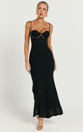 Chenna Midi Dress - Sweetheart Chain Detail Dress in Black | Showpo