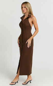 Lillibelle Midi Dress - Collared Button Down Bodycon Dress in Chocolate