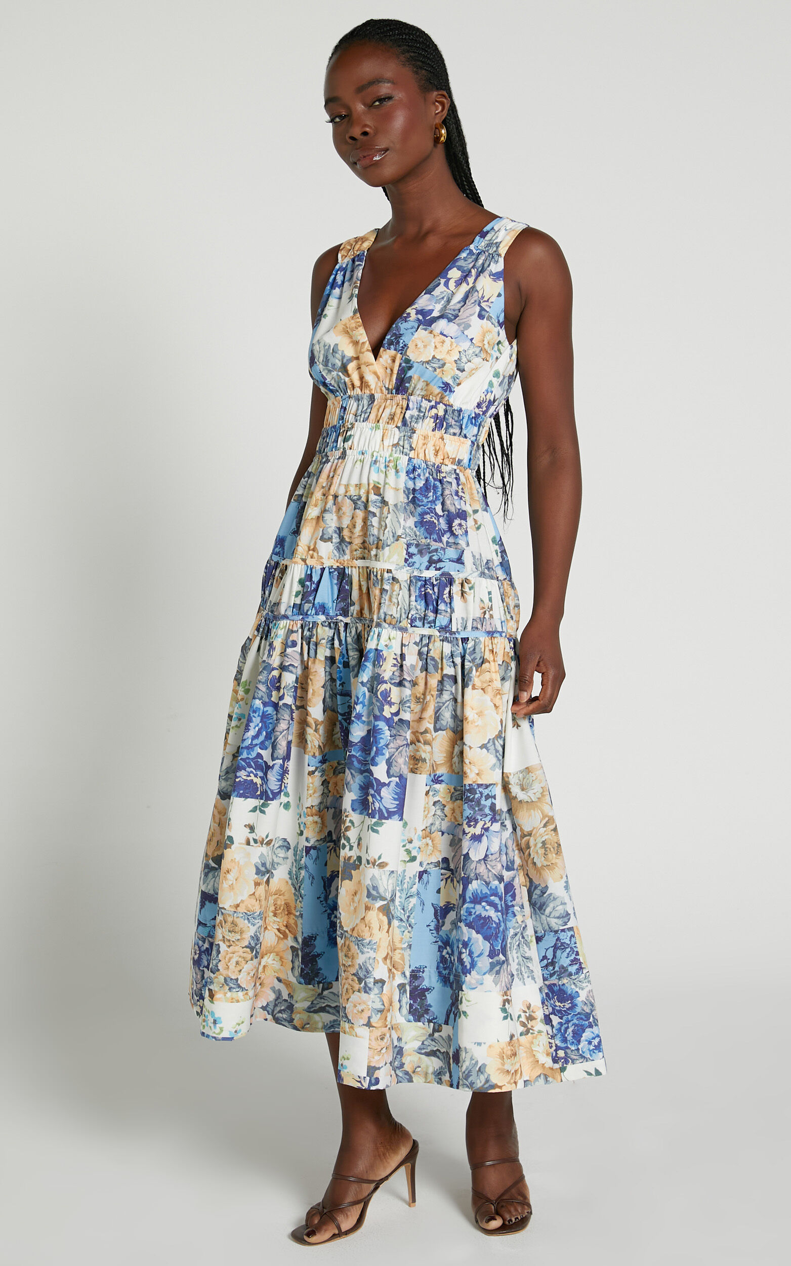 Floral tiered outlet midi dress