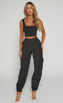 Xyriel - High Waisted Utility Style Cargo Pants in Black