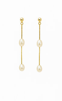 Adriana Earrings - Dainty Drop Pearl Earrings in Pearl/Gold