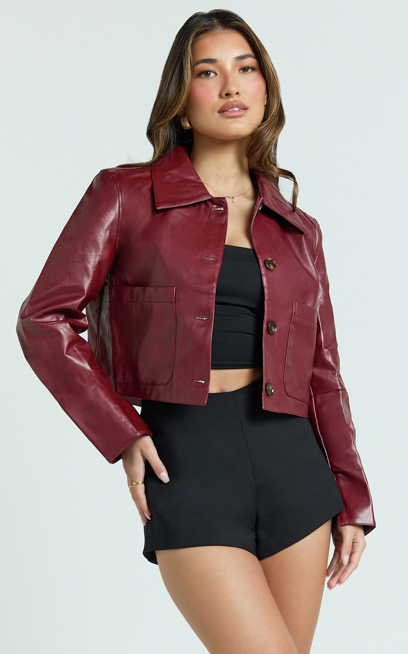 Claude Jacket - Leather Look Harrington Jacket in Red - L, RED1