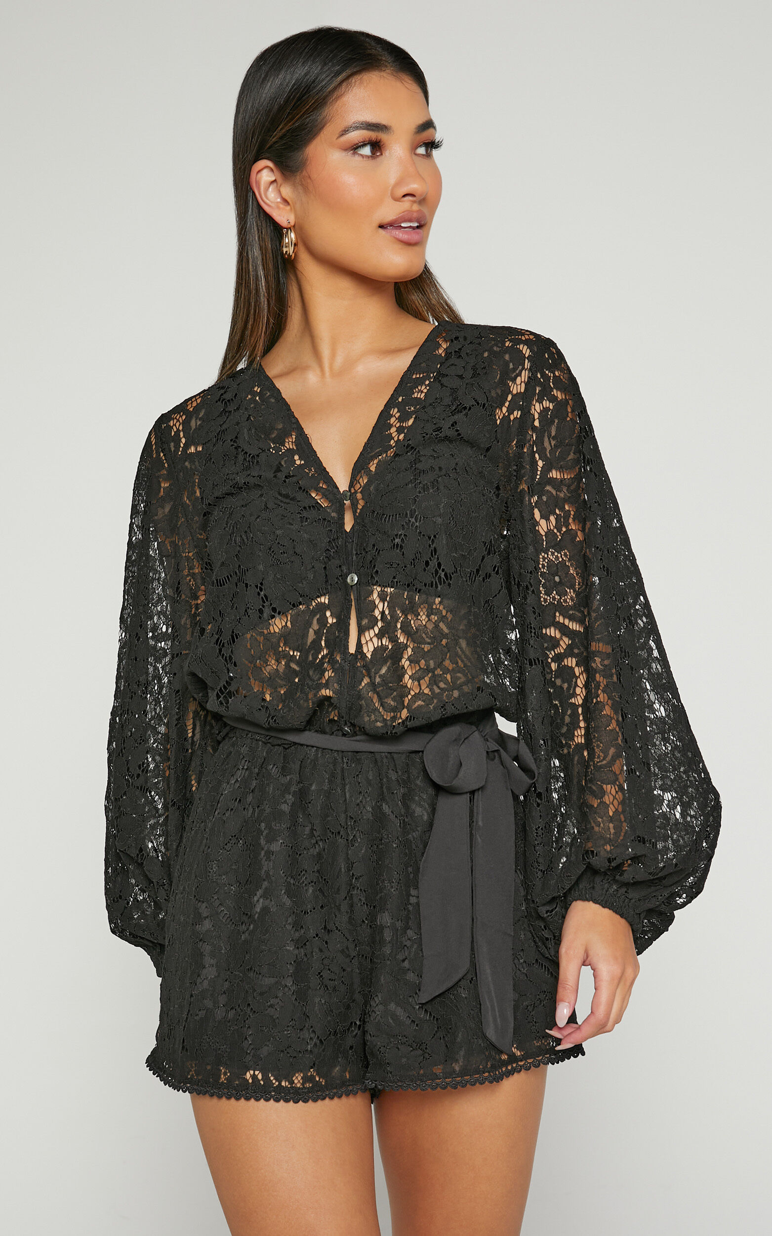 Lace long sales sleeve playsuit