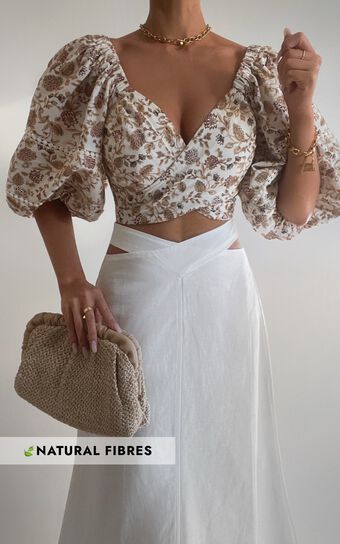 Amalie The Label - Cia Linen Look Blend Cross Front Midi Skirt in White