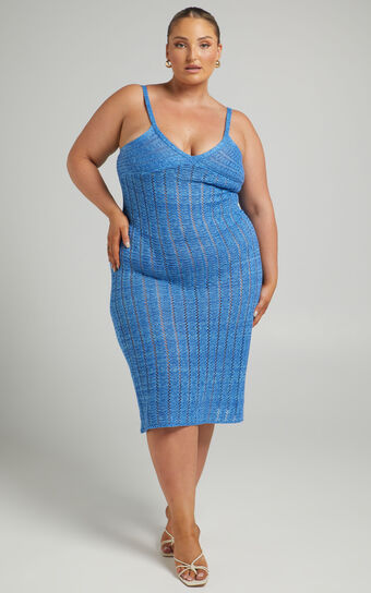 Maricel Midi Dress - Chevron Crochet Dress in Blue