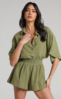 Atom Muslin Shirt - Oversized Button Up Shirt in Khaki