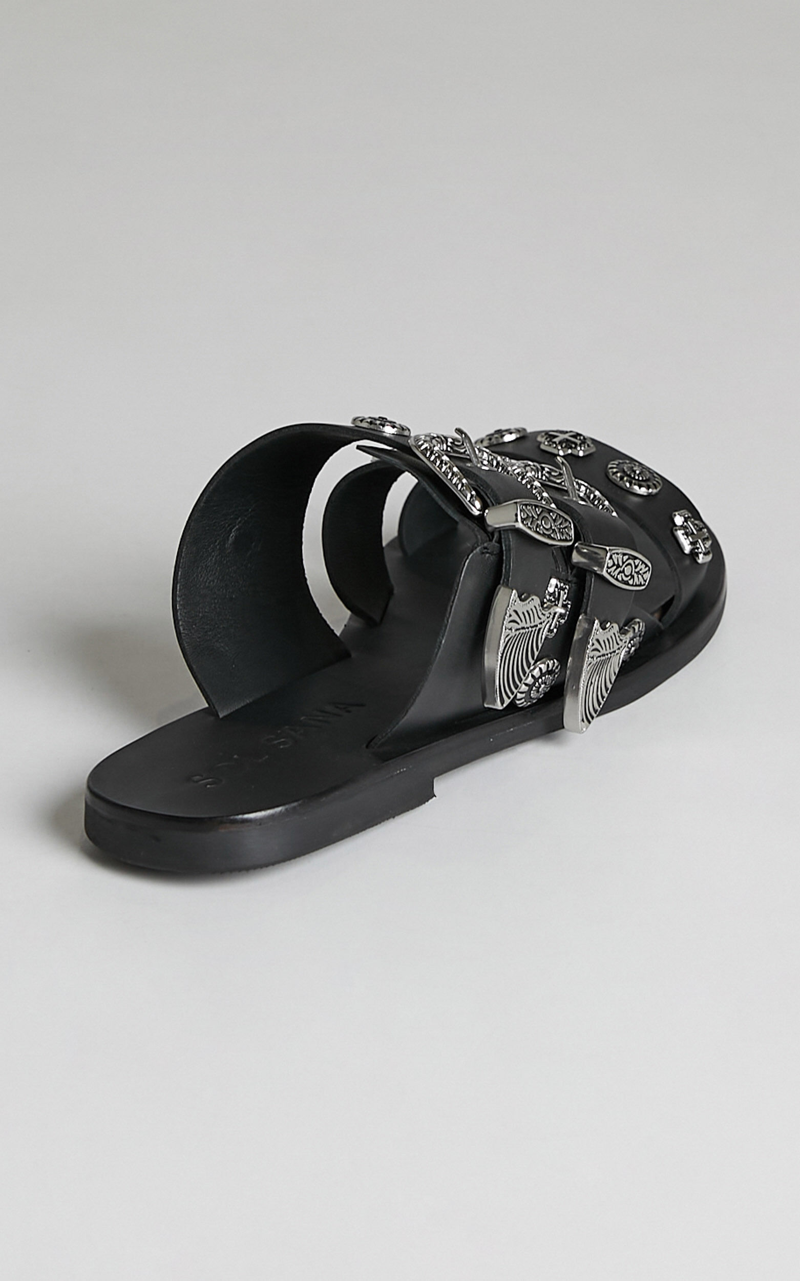 Sol Sana Eastwood Slide Sandals in Black Showpo