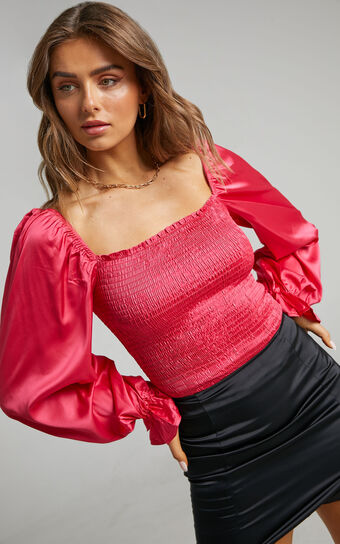 Vira Top - Shirred Top in Hot Pink