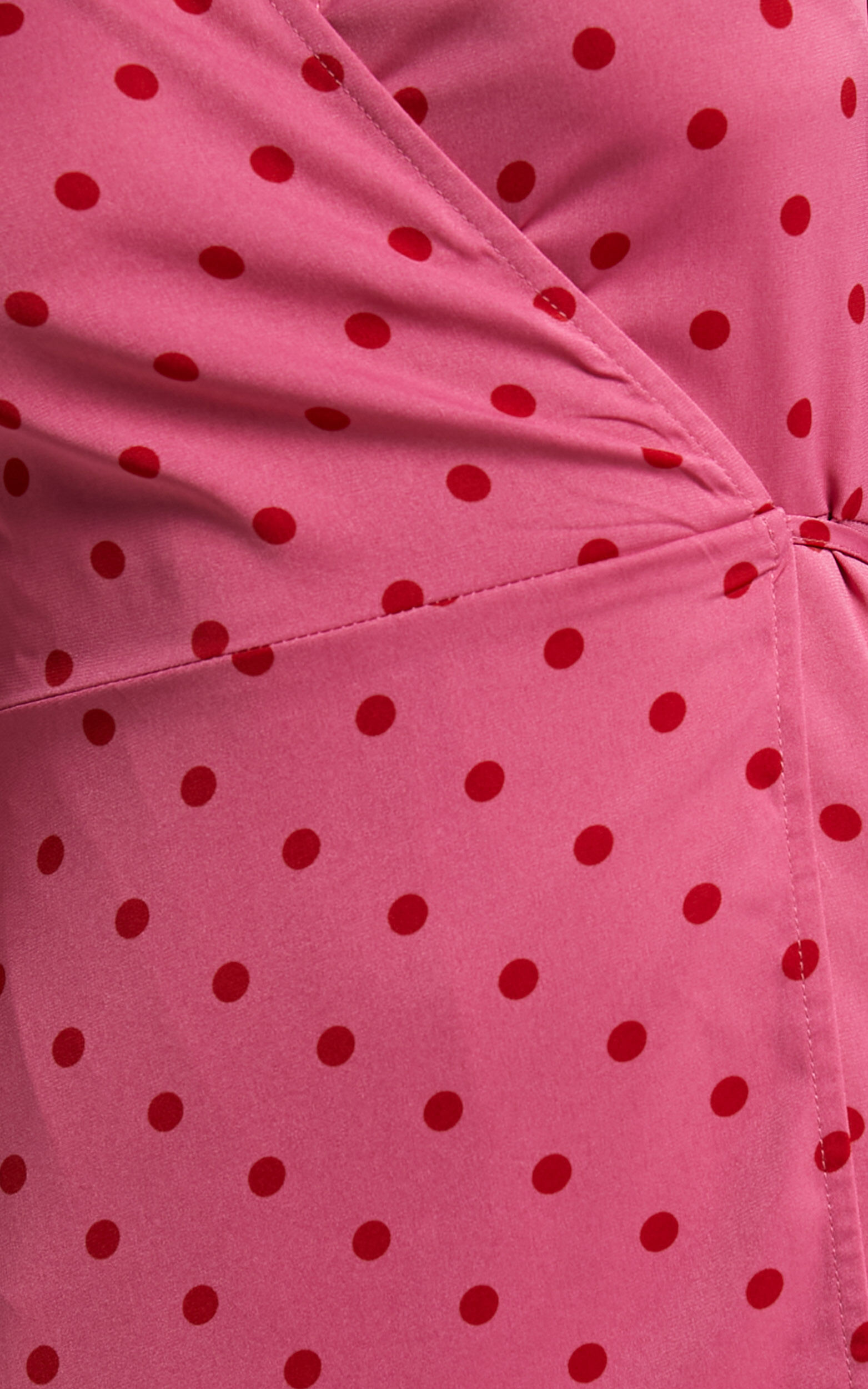 Bethrix Midi Dress 3 4 Sleeve Wrap Dress in Pink and Red Polka Dot Showpo USA