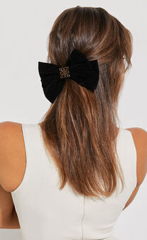 Mishka Hair Bow - Large Velvet Gold Detail Hair Bow in Black