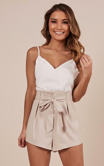 Tied Down Playsuit In White And Beige