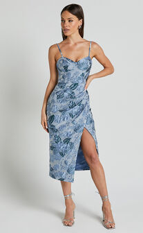 Alvera Midi Dress - Bustier Brailey Jacquard Midi Dress in Light Blue