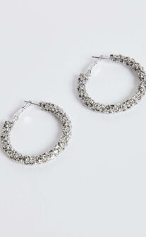 Zita Earrings - Diamante Hoop Earrings in Silver