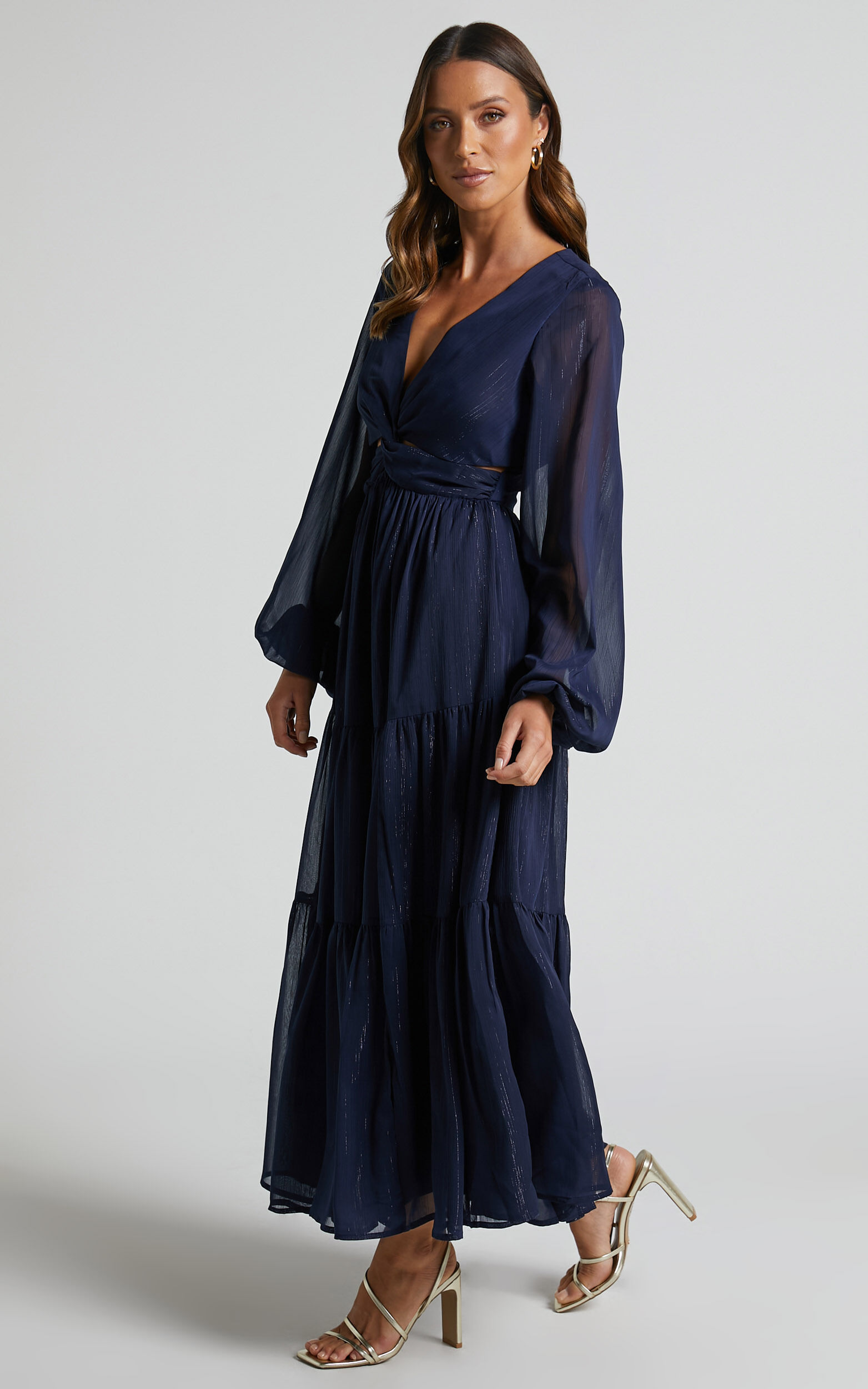 Navy blue midi dress with sleeves top