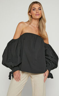Hannah Top - Off Shoulder Puff Sleeve Top in Black