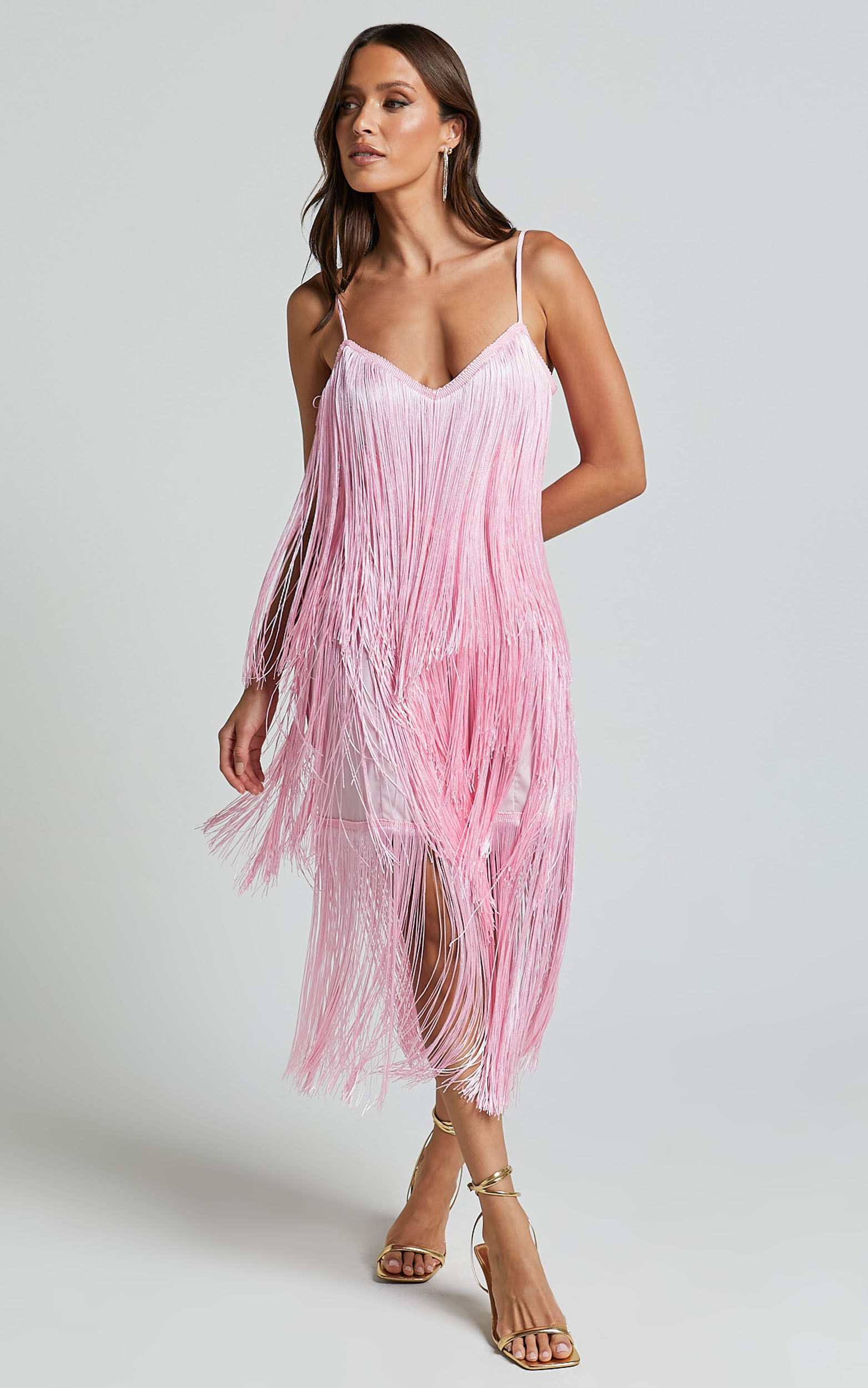 Cherika Midi Dress - Zag Fringe Dress in Frost Pink - 06, PNK1