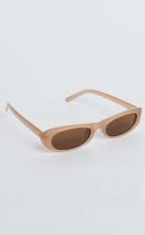 Carissa Sunglasses - Thin Rectangle Cat Eye Sunglasses in Taupe