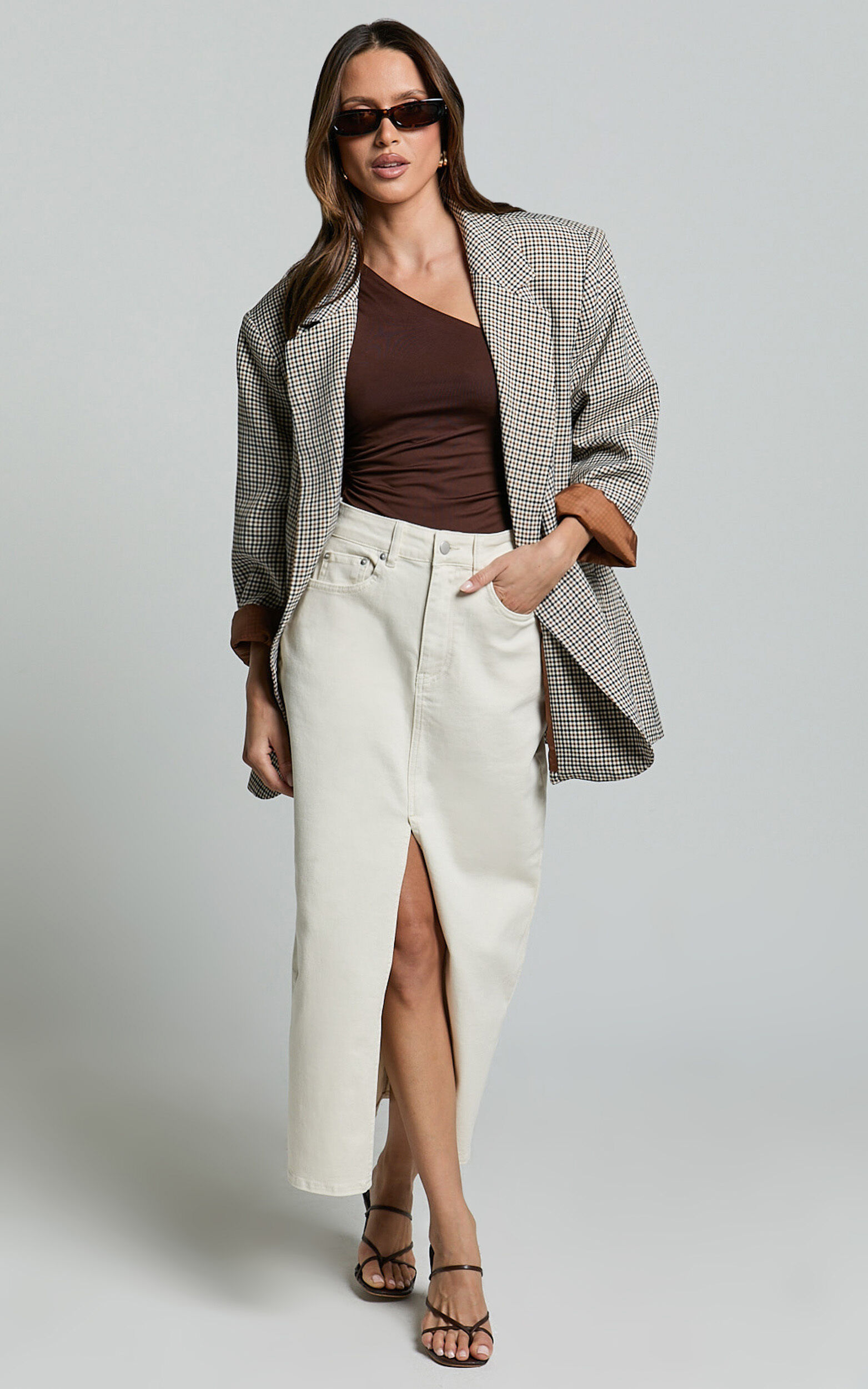 Anaya Midi Skirt - Denim Skirt in Ecru - 04, CRE1