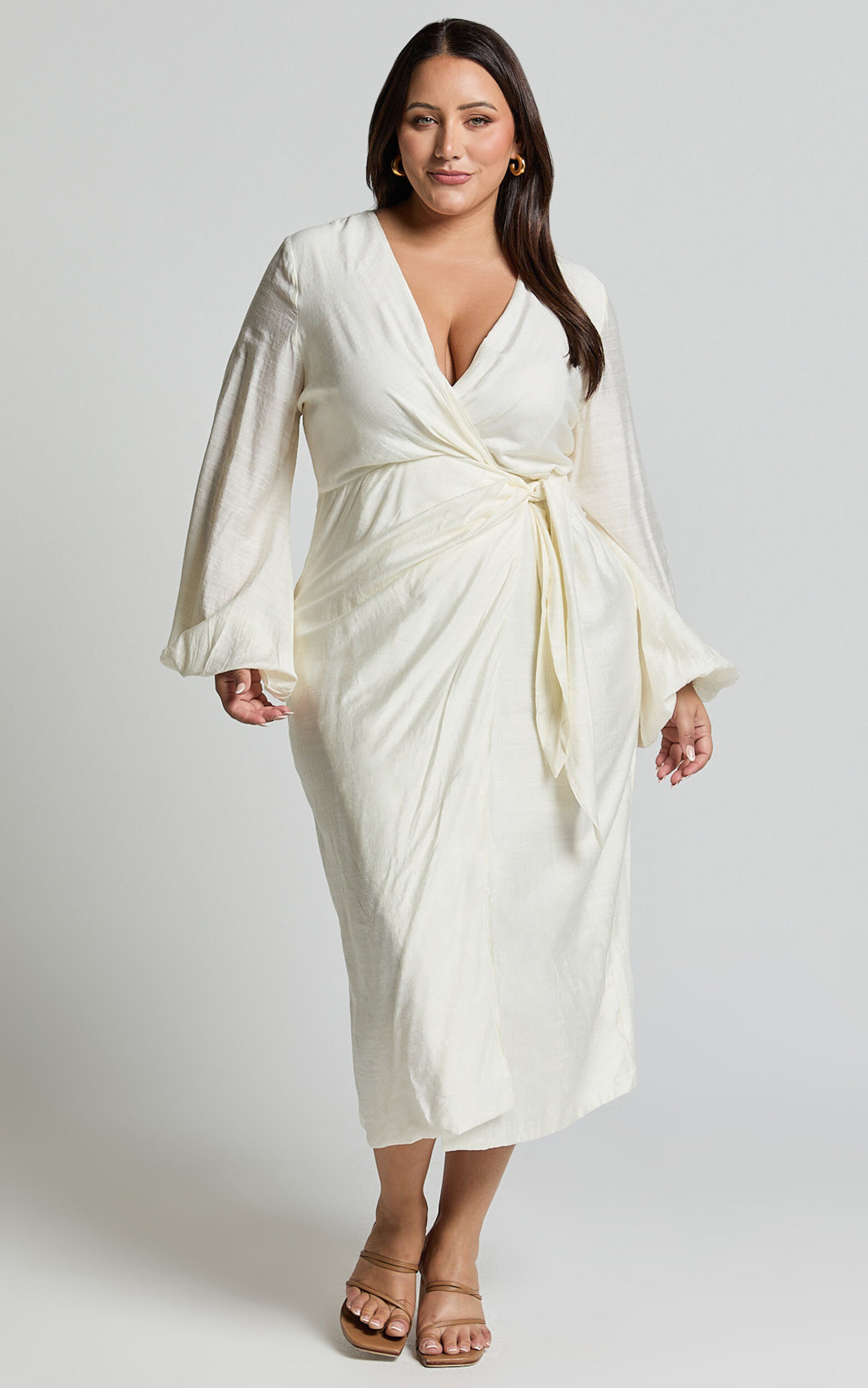 Taylor Midi Dress Long Sleeve Wrap Dress in White