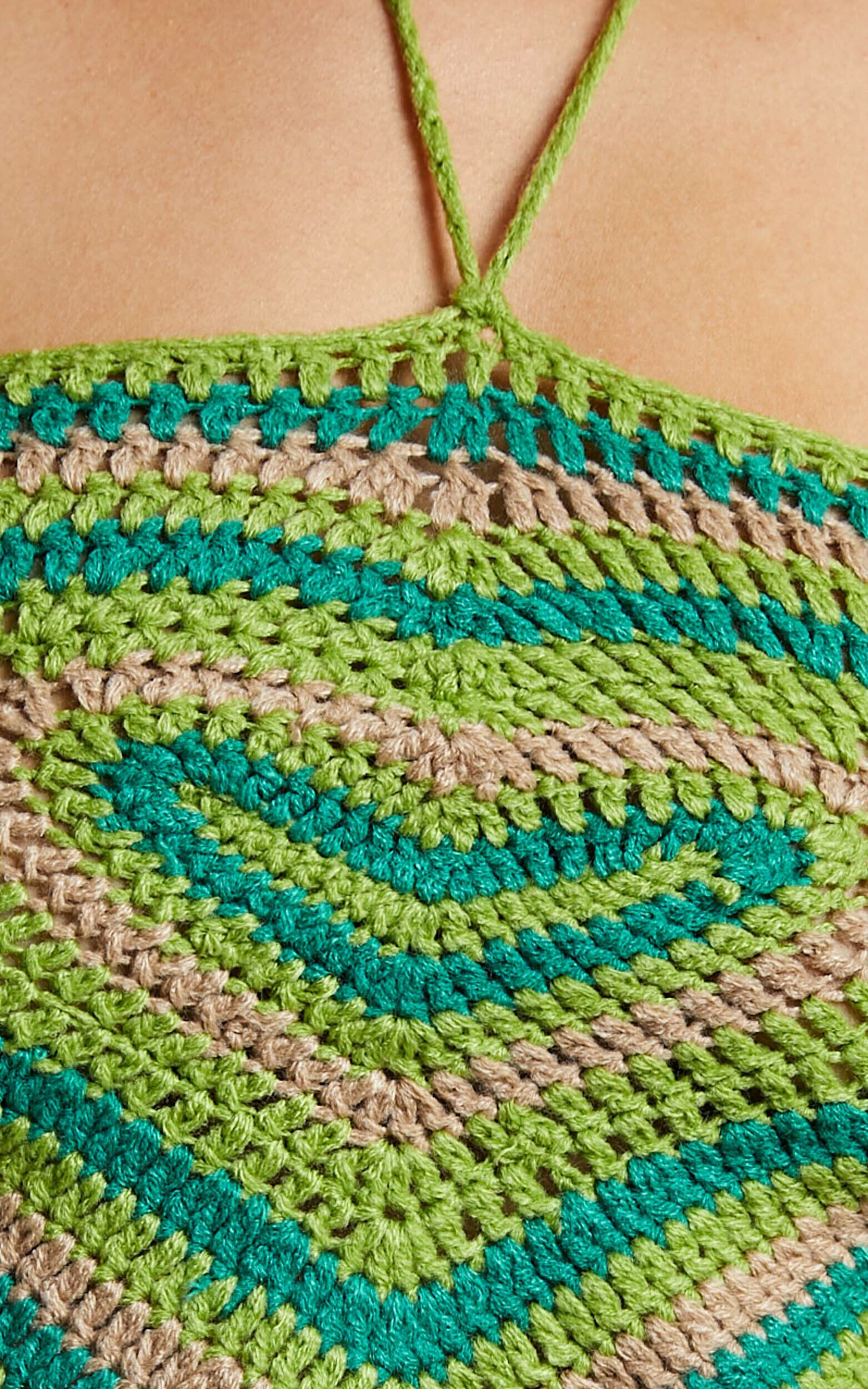 Margethe Top - Crochet Halterneck Top in Green Multi