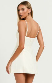 Carolina Mini Dress - Scoop Neck Panel Bodice Dress in Off White ...