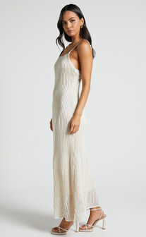 Shana Midi Dress - Crochet Slip Dress in Beige