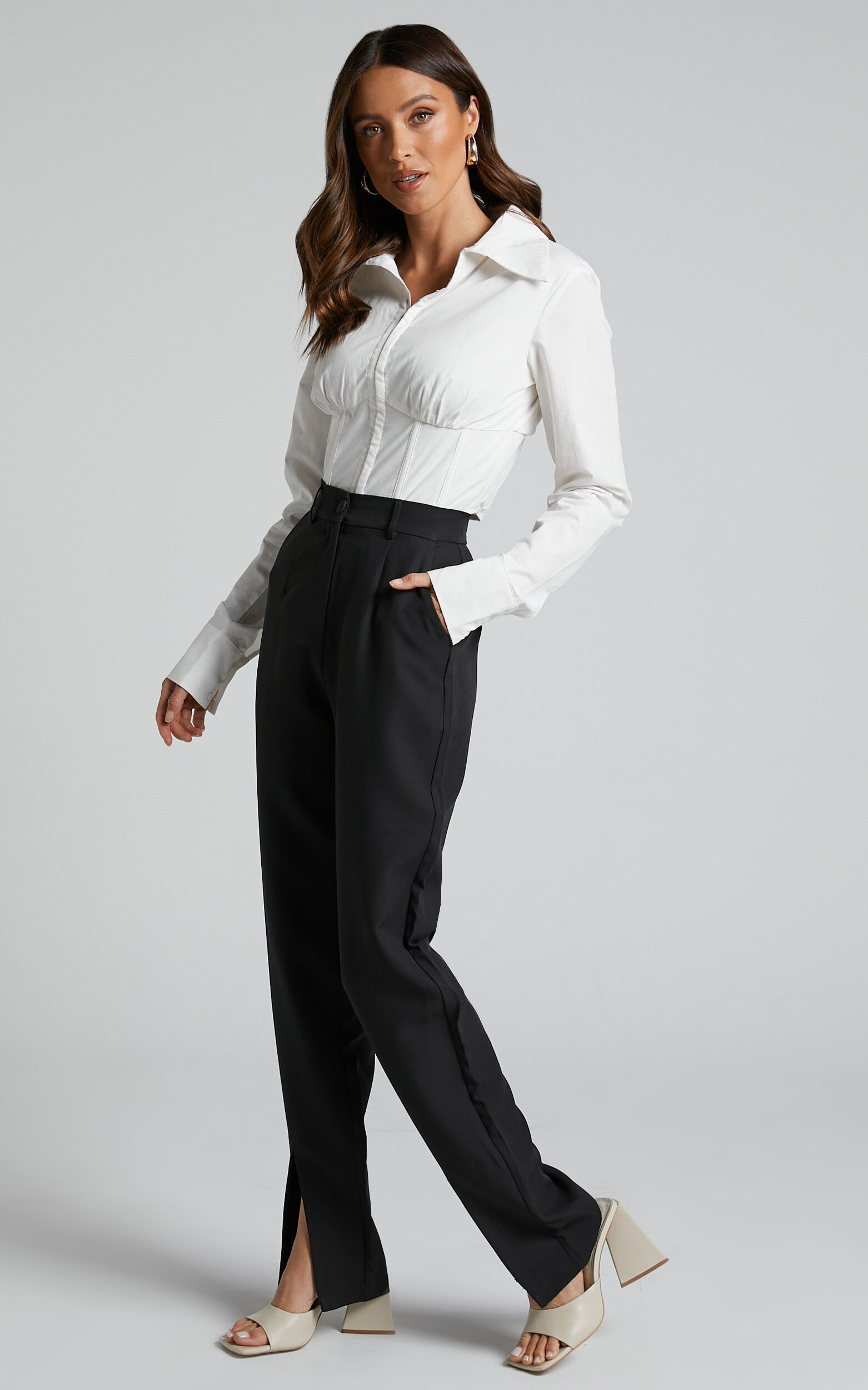 Denali Trousers Split Hem High Waisted Straight Leg Trousers in