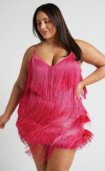 Siofra Mini Dress - Zig Zag Fringe Dress in Hot Pink