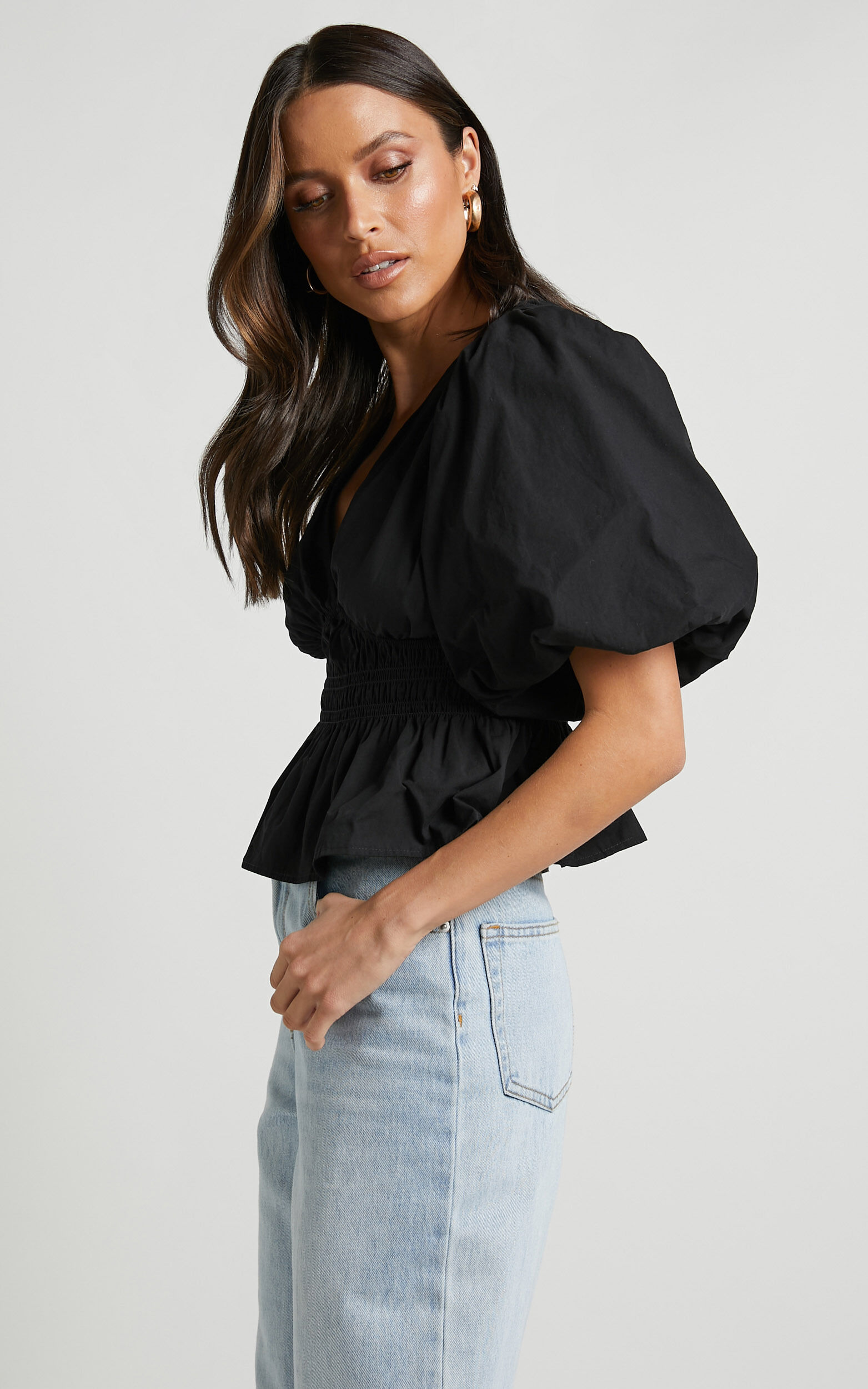 Peplum puff cheap sleeve top