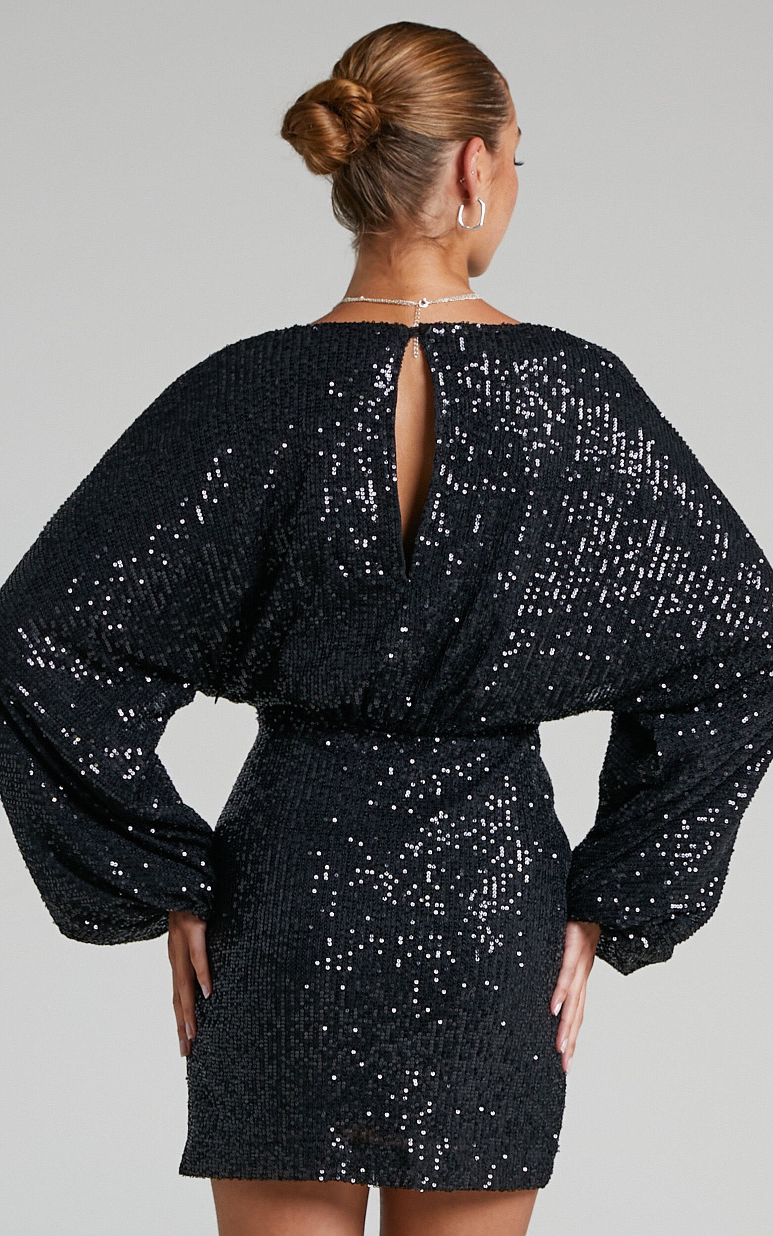 Erine Mini Dress Long Sleeve Sequin Dress in Black Showpo