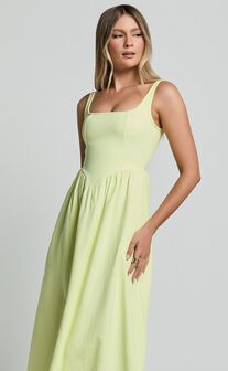 Rhaziya Midi Dress - Sleeveless Straight Neck Fit and Flare Dress in Citrus