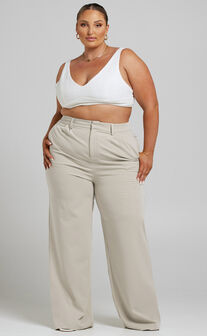 Lorcan Pants - High Waisted Tailored Pants in Stone