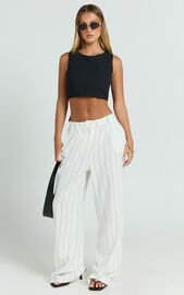 Trixie Pants - High Waist Linen Look Stripe Tailored Pants in Off White | Showpo